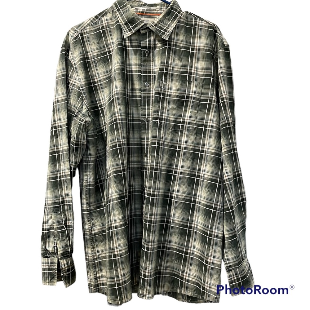 Faconnable Men’s Long Sleeve Shirt Button Up Plaid Green Cotton Large Like New